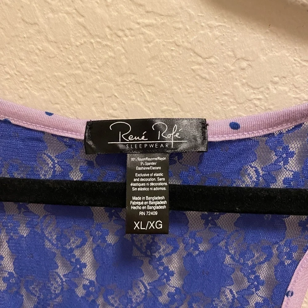 Rene Rofe Purple Polka Dot & Lace Nightgown Size XL New Without Tag